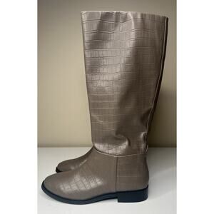 Aerosoles Berri Knee High Boot Womens 9.5M Taupe Grey Croc Print Flat Side Zip